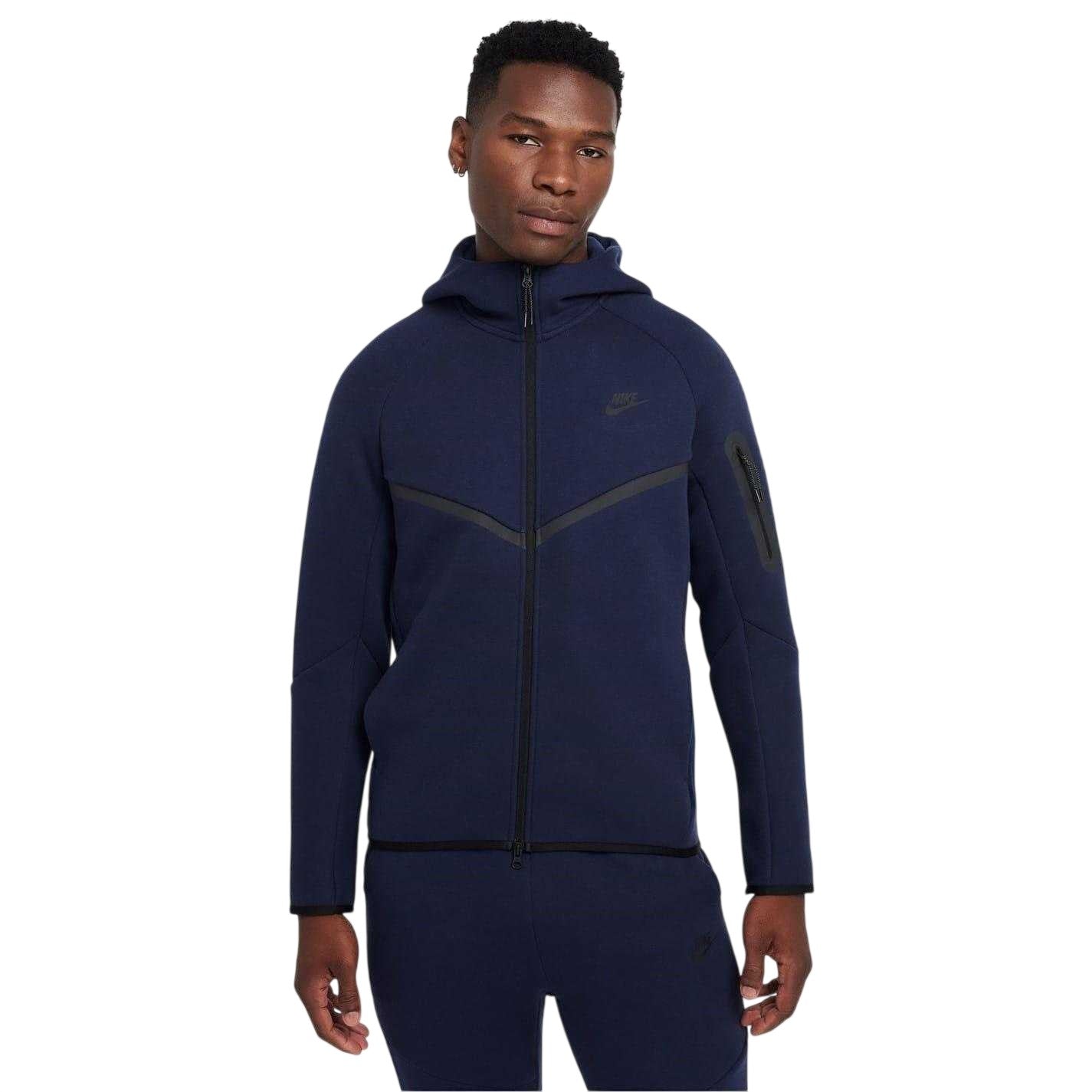 Obsidian Blue-Black - Front - Nike Mens Tech Chevron Full Zip Hoodie