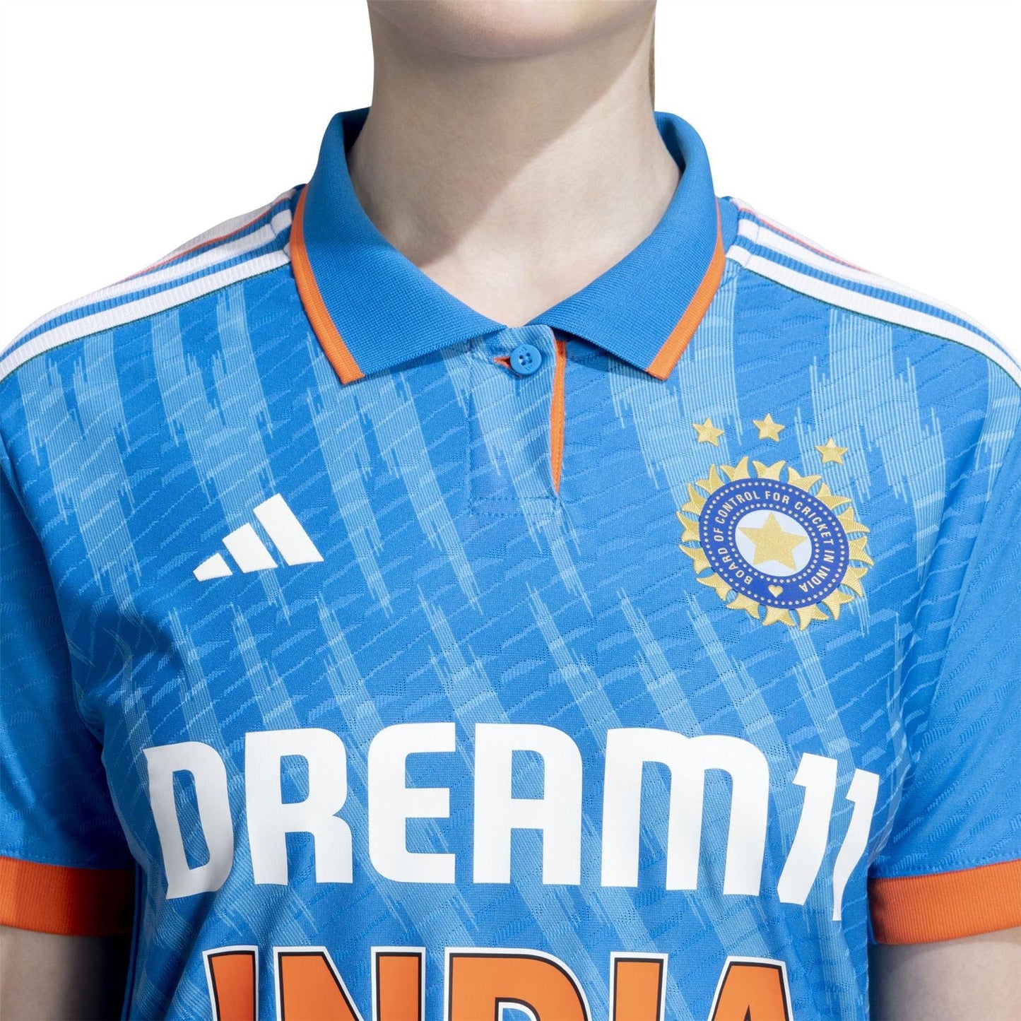 Bright Blue - Side - Adidas Womens-Ladies One Day India Cricket T-Shirt