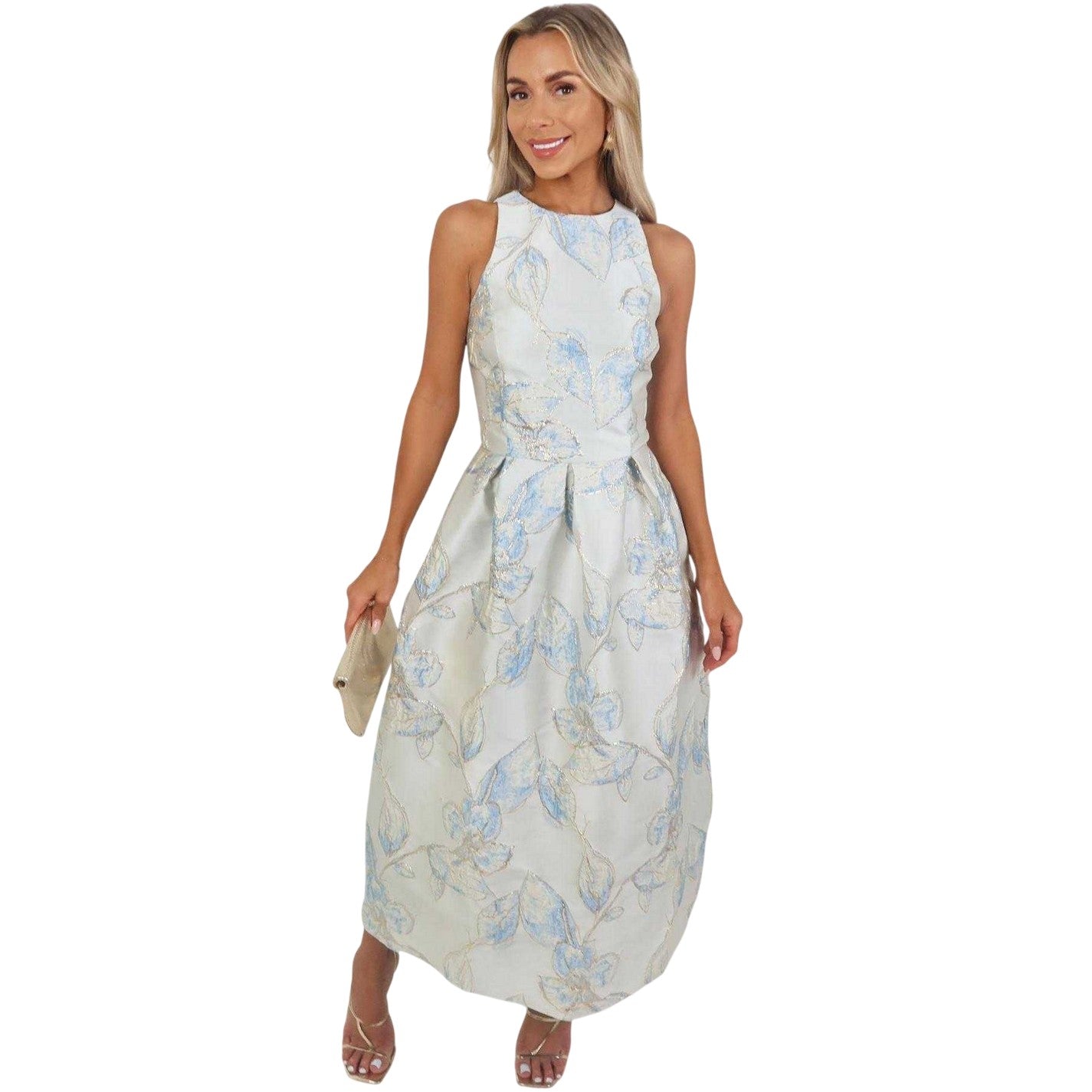 Ice Blue - Side - AX Paris Womens-Ladies Floral Jacquard Midi Dress