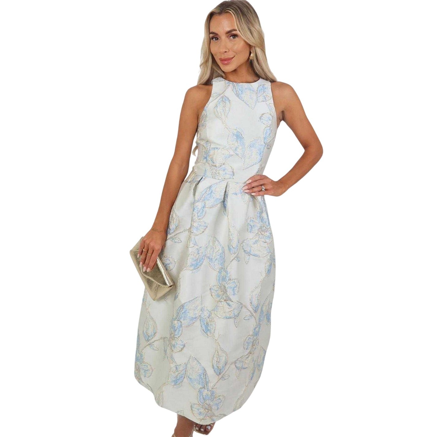 Ice Blue - Front - AX Paris Womens-Ladies Floral Jacquard Midi Dress