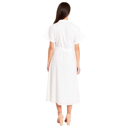 White - Back - Be You Womens-Ladies Broderie Collared Midi Shirt Dress