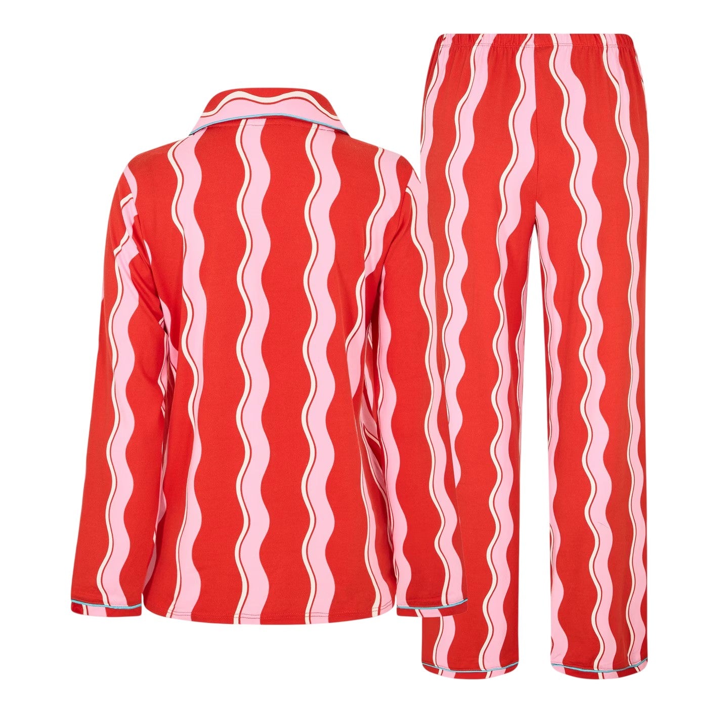Pink - Back - Urban Threads Womens-Ladies Squiggle Long Pyjama Set