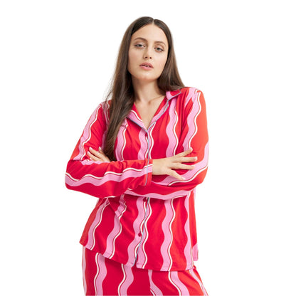 Pink - Side - Urban Threads Womens-Ladies Squiggle Long Pyjama Set