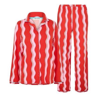 Pink - Front - Urban Threads Womens-Ladies Squiggle Long Pyjama Set