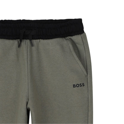 Green - Side - Boss Boys Fleece Colour Block Slim Joggers