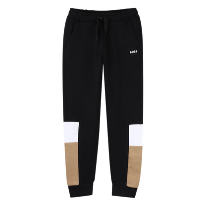 Black - Front - Boss Boys Fleece Colour Block Slim Joggers