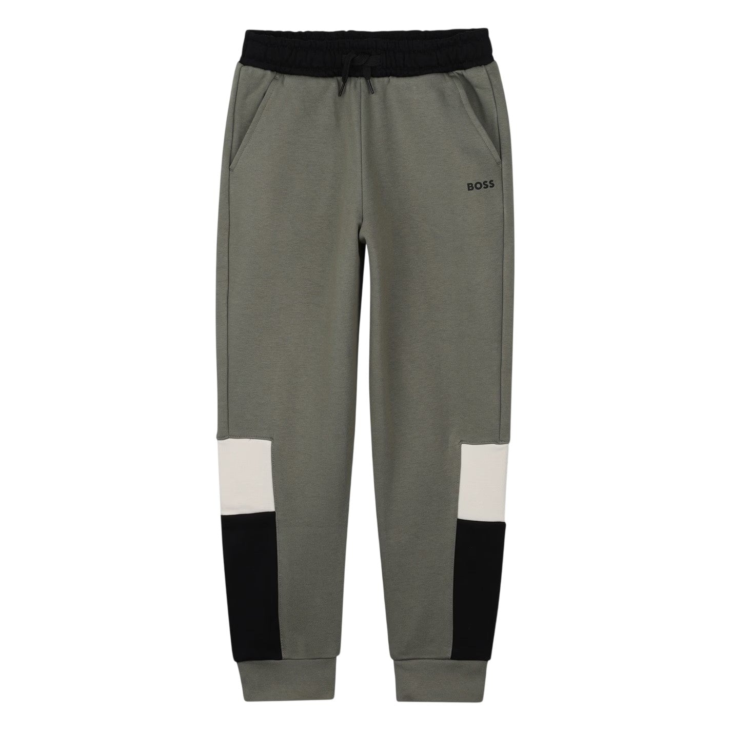 Green - Front - Boss Boys Fleece Colour Block Slim Joggers