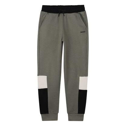 Green - Front - Boss Boys Fleece Colour Block Slim Joggers