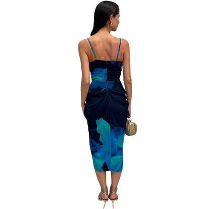Navy - Back - AX Paris Womens-Ladies Abstract Floral Polyester Midi Dress