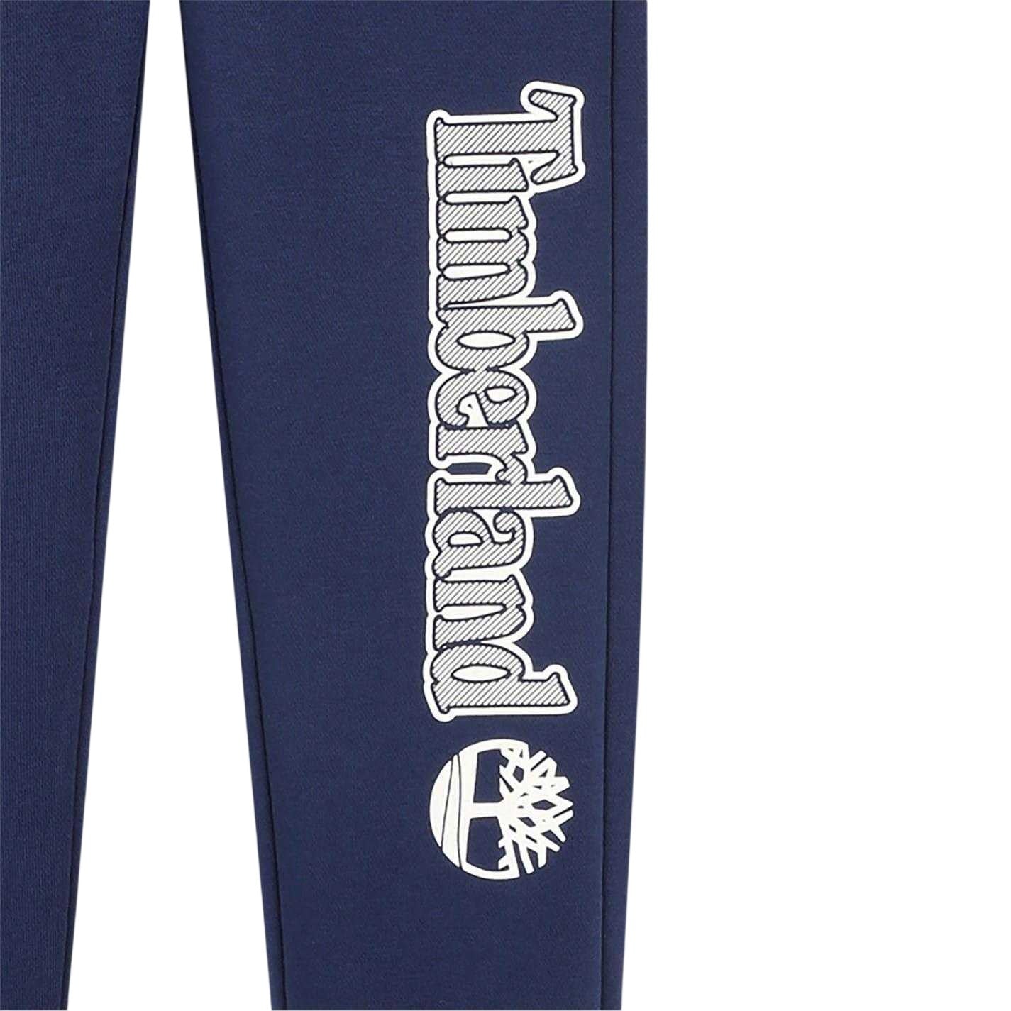 Blue - Side - Timberland Boys Logo Ribbed Cuff Joggers