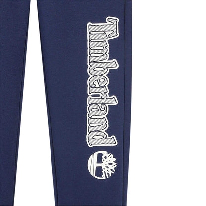 Blue - Side - Timberland Boys Logo Ribbed Cuff Joggers