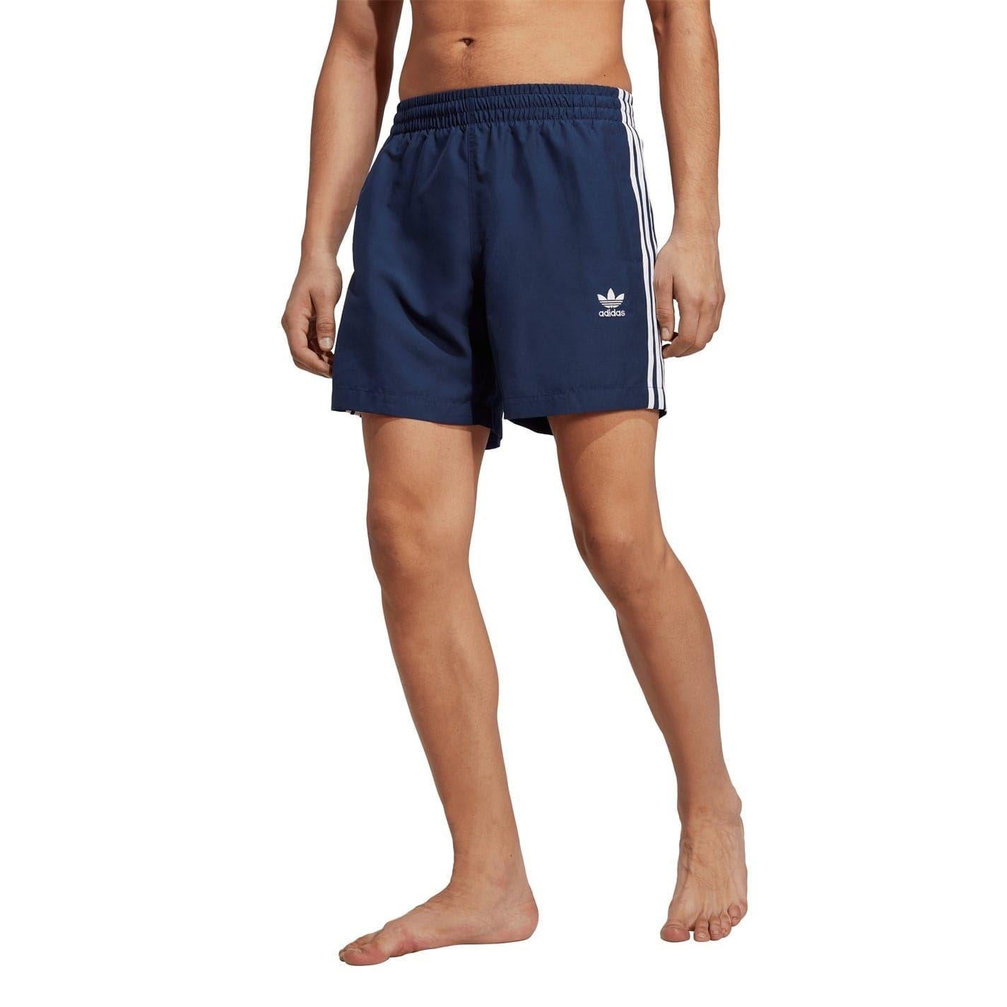 Blue-White - Side - Adidas Mens Originals 3 Stripes Swim Shorts