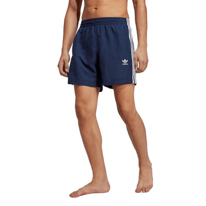 Blue-White - Side - Adidas Mens Originals 3 Stripes Swim Shorts
