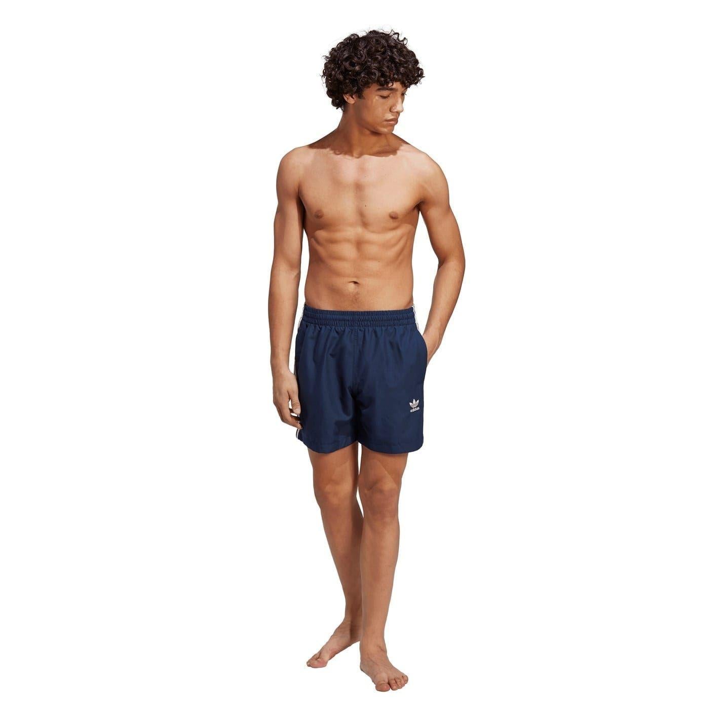 Blue-White - Pack Shot - Adidas Mens Originals 3 Stripes Swim Shorts