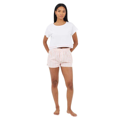 White-Peach - Lifestyle - Brave Soul Womens-Ladies Weekend Mode Striped Short Pyjama Set