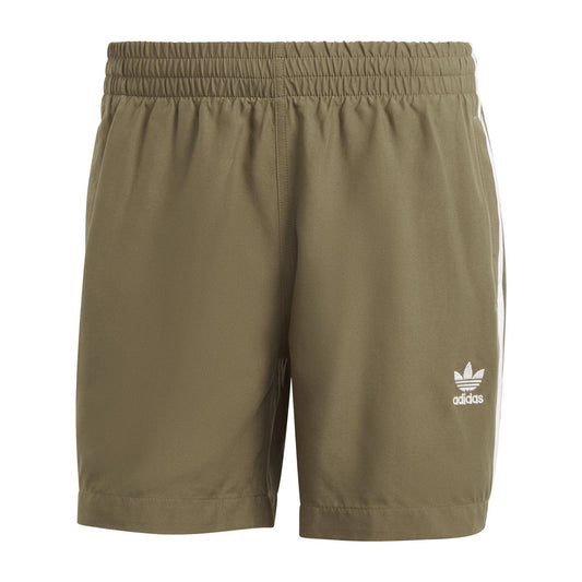 Olive-White - Front - Adidas Mens Originals 3 Stripes Swim Shorts