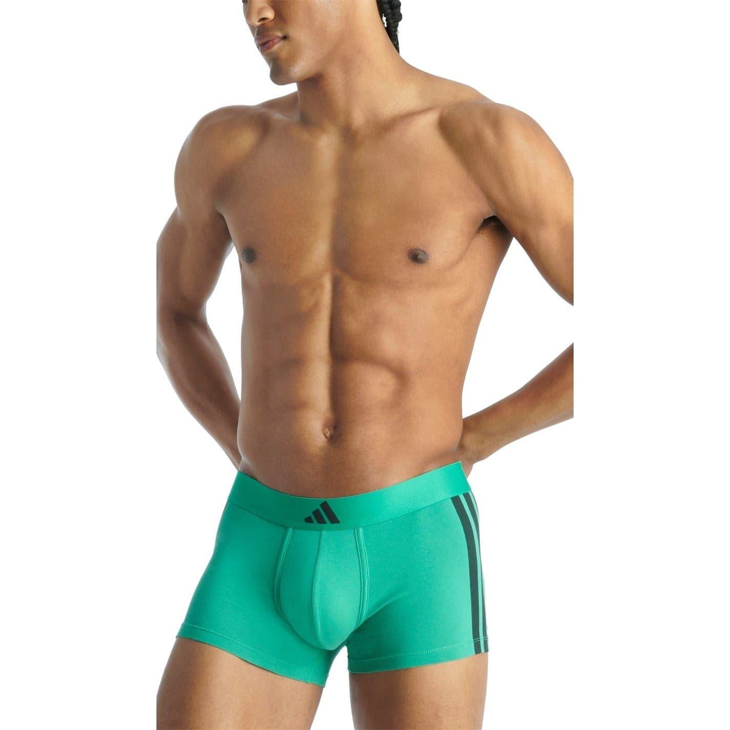 Black-Green - Back - Adidas Mens Active Flex Cotton Boxer Briefs (Pack of 2)