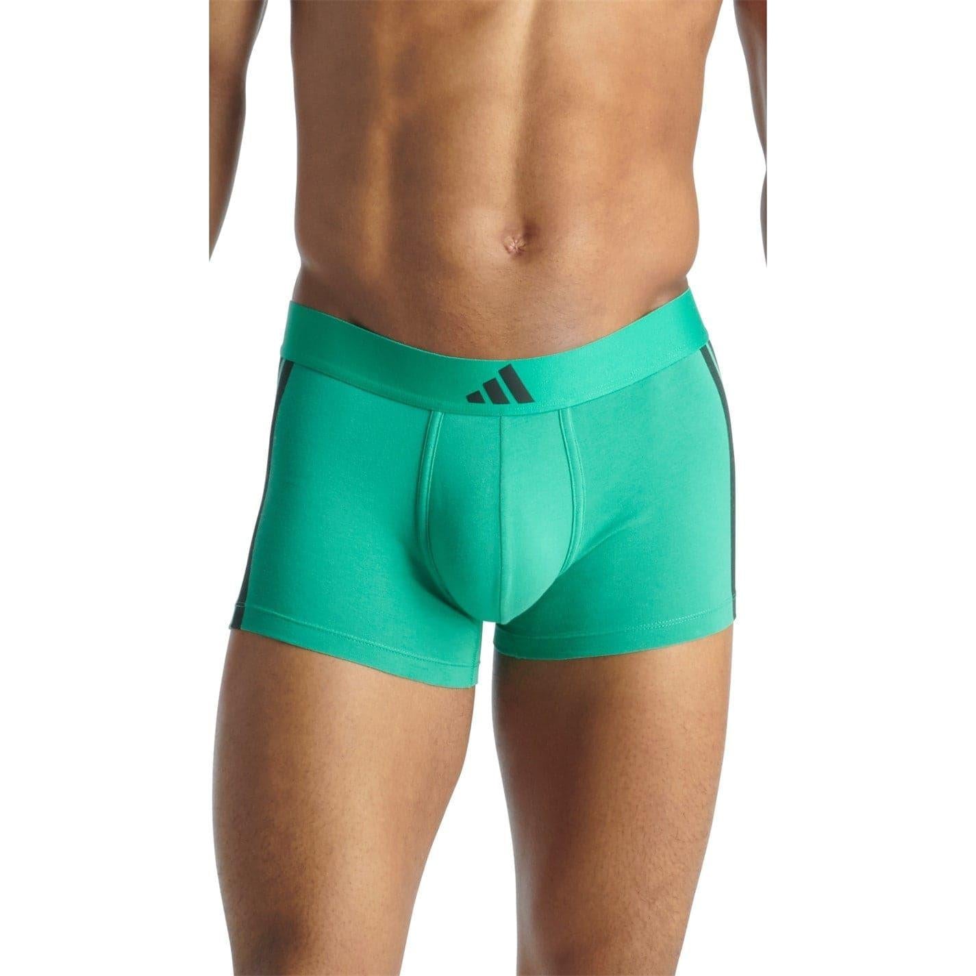 Black-Green - Side - Adidas Mens Active Flex Cotton Boxer Briefs (Pack of 2)