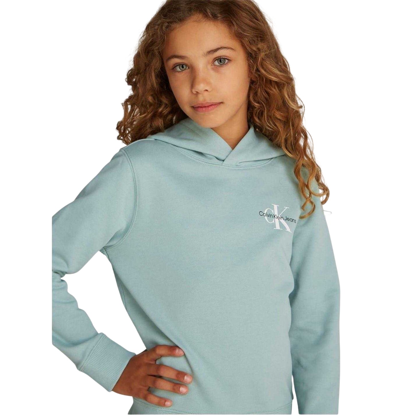 Green - Side - Calvin Klein Childrens-Kids Cotton Pullover Hoodie