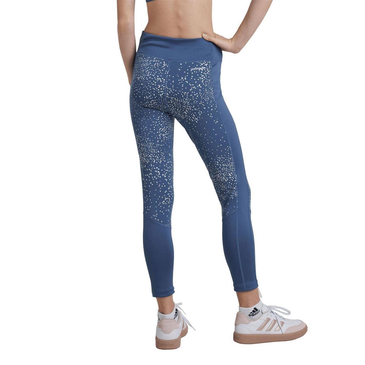 Navy Print - Back - Adidas Girls Glam Tight 7-8 Leggings