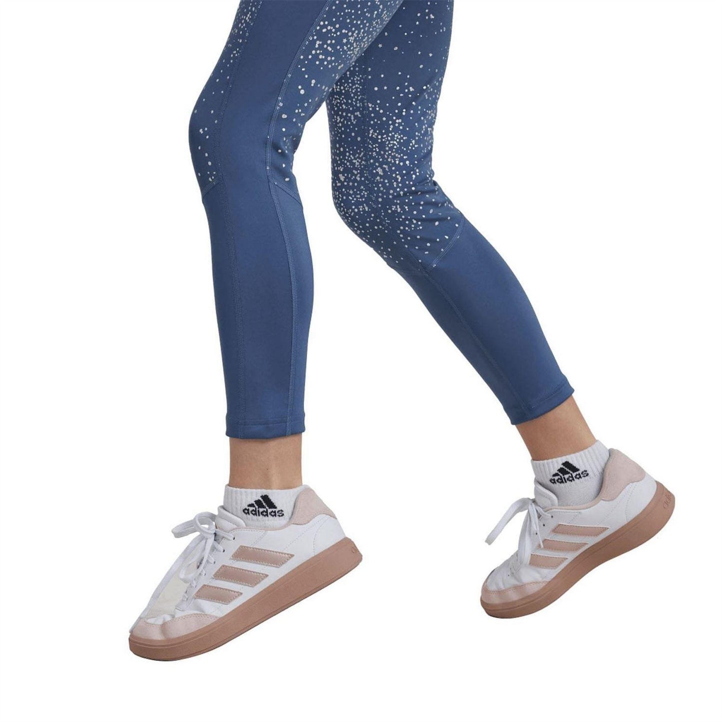 Navy Print - Side - Adidas Girls Glam Tight 7-8 Leggings