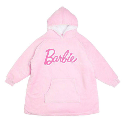 Pink - Front - Barbie Childrens-Kids Logo Oversized Hoodie