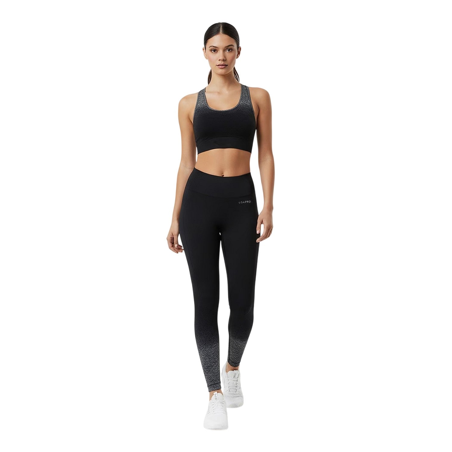 Black-Grey - Pack Shot - USA Womens-Ladies Ombre Leggings