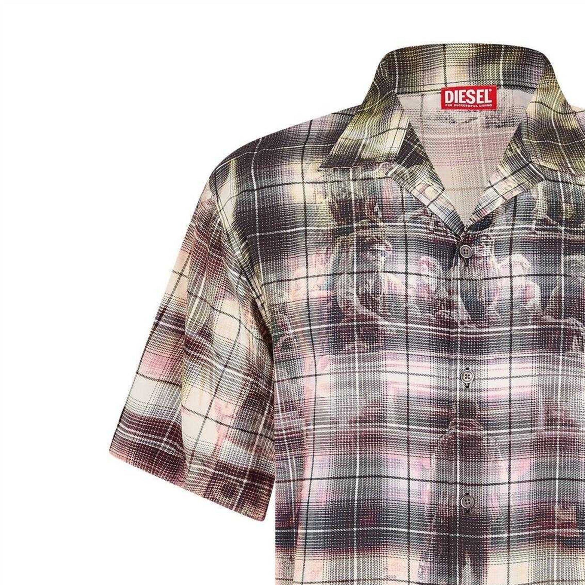 Black - Back - Diesel Mens S-Tilborg Graphic Collared Shirt