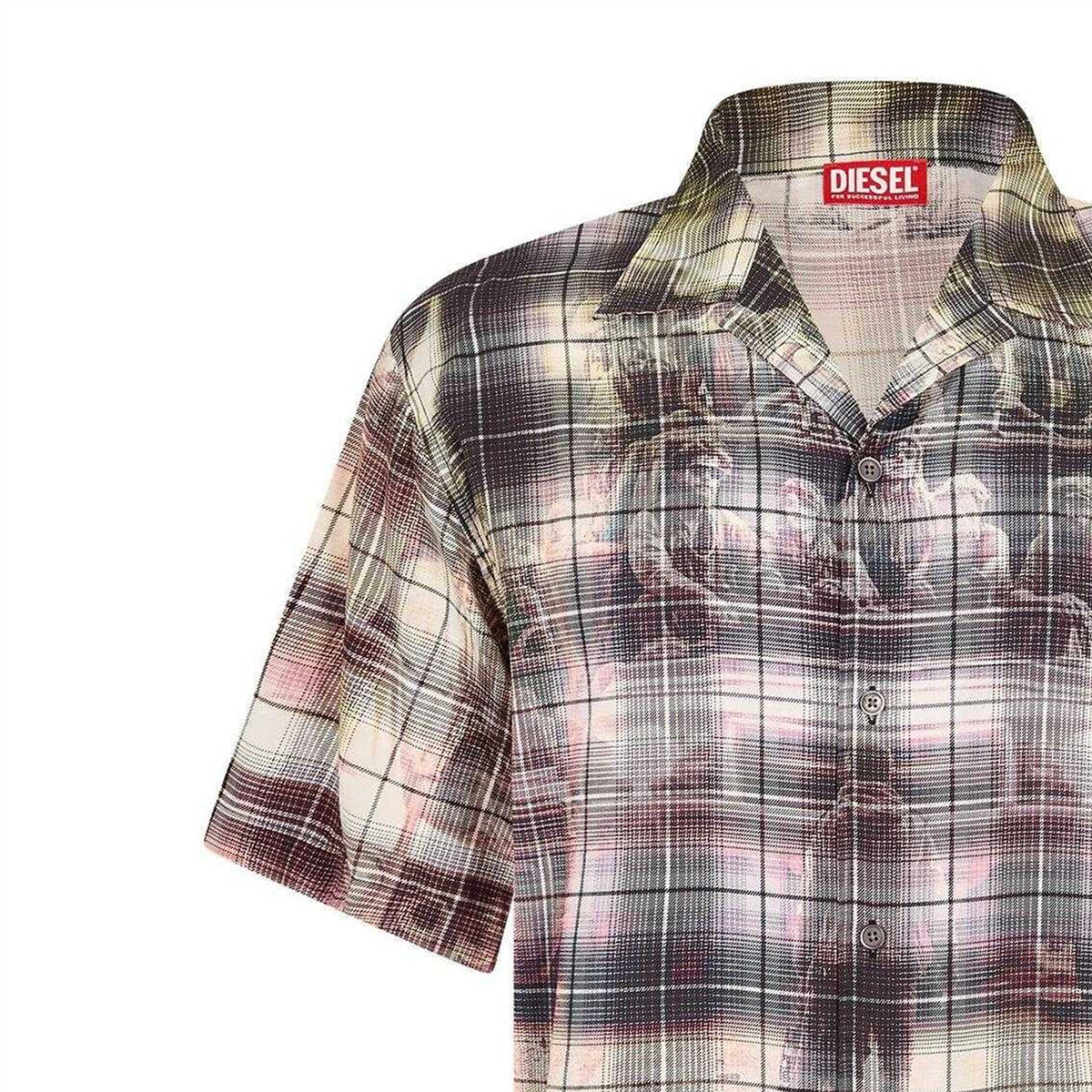 Black - Back - Diesel Mens S-Tilborg Graphic Collared Shirt