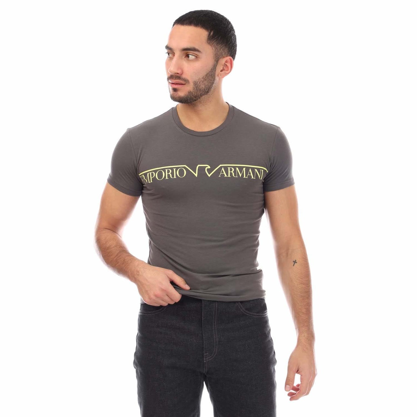 Grey - Front - Emporio Armani Mens Crew Neck T-Shirt