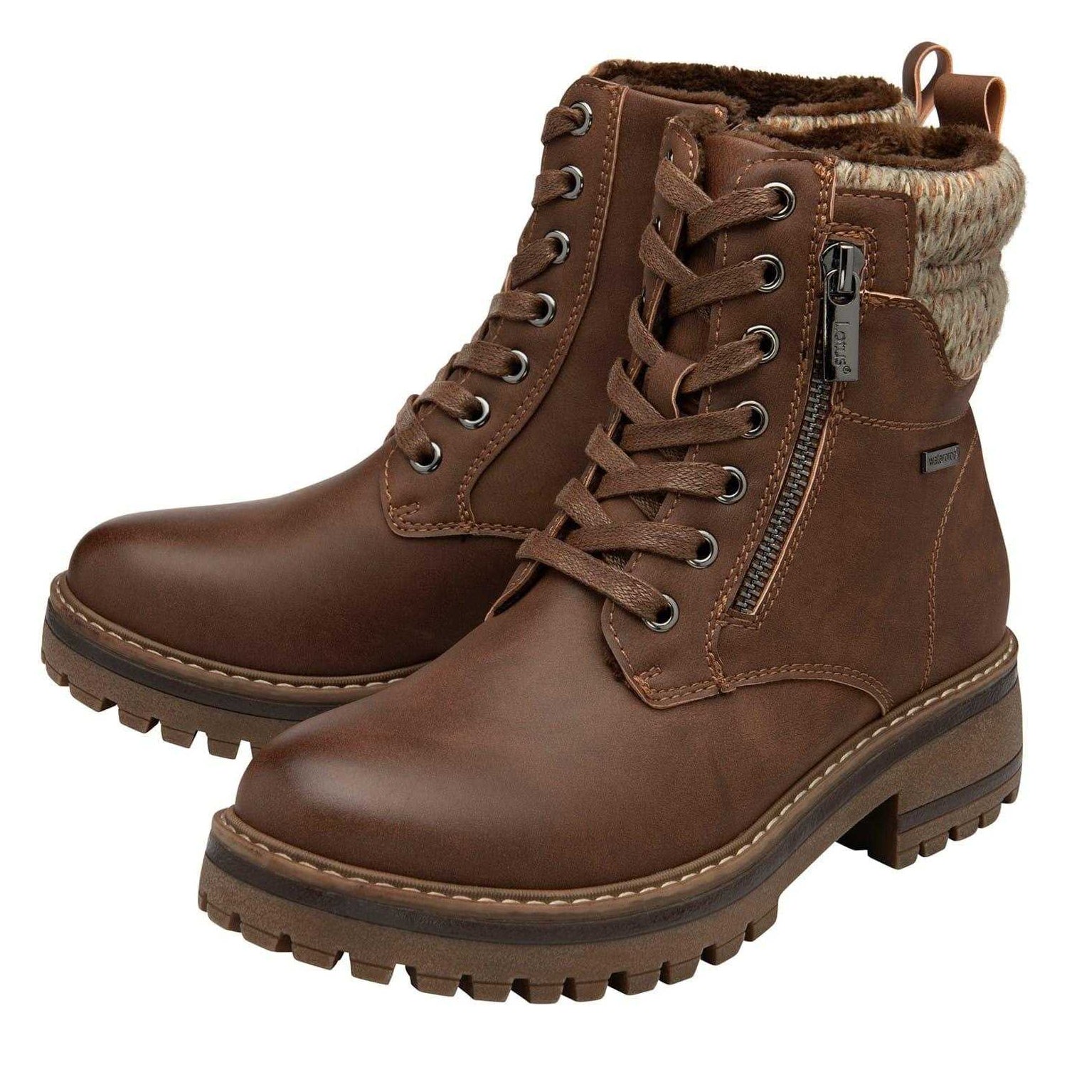 Brown - Side - Lotus Shoes Womens-Ladies Stefani Waterproof Ankle Boots