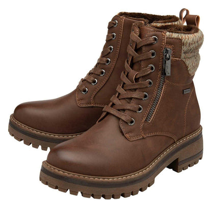 Brown - Side - Lotus Shoes Womens-Ladies Stefani Waterproof Ankle Boots