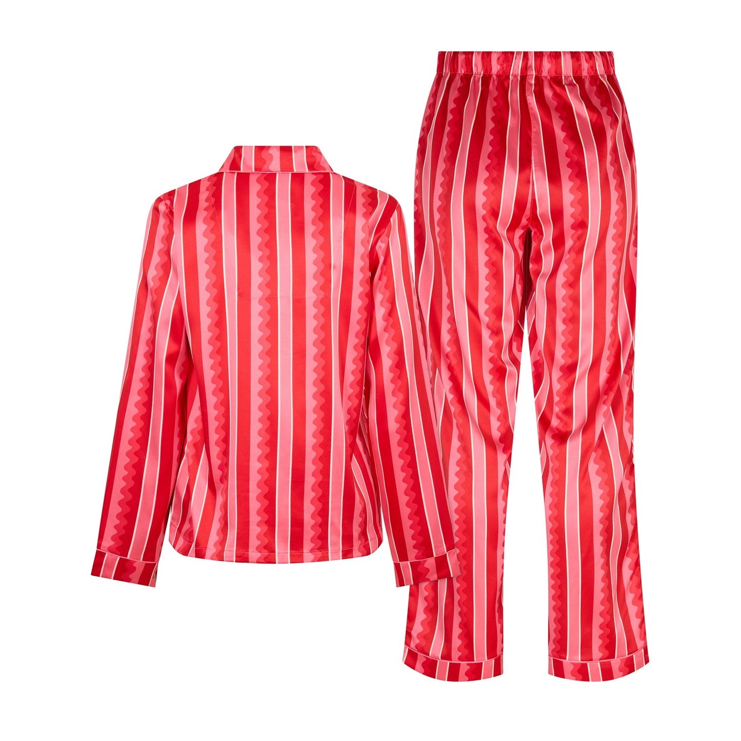 Pink - Back - Chelsea Peers Womens-Ladies Wavy Lines Satin Long Pyjama Set
