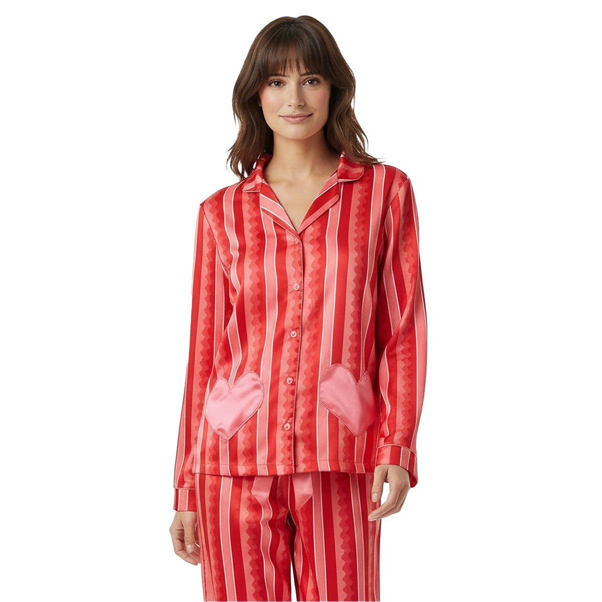 Pink - Side - Chelsea Peers Womens-Ladies Wavy Lines Satin Long Pyjama Set