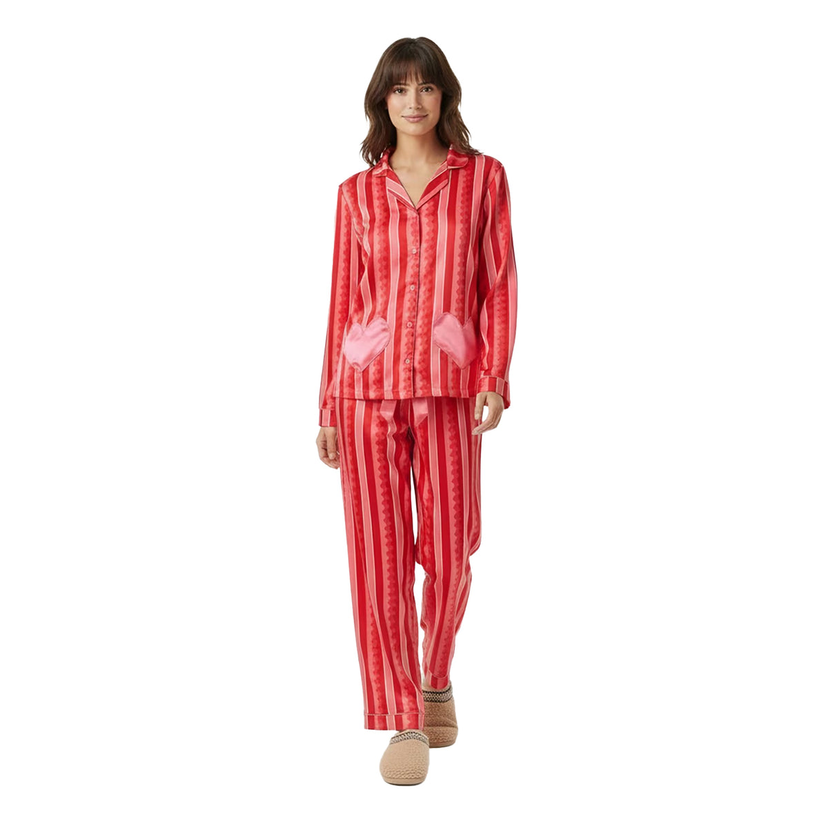 Pink - Pack Shot - Chelsea Peers Womens-Ladies Wavy Lines Satin Long Pyjama Set
