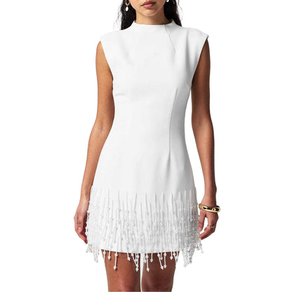 White - Side - Odd Muse Womens-Ladies Pearl Drop Sleeve Dress