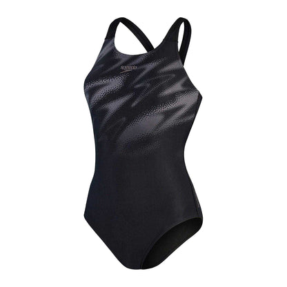 Black-Grey - Front - Speedo Womens-Ladies Hyper Boom Abstract One Piece Swimsuit