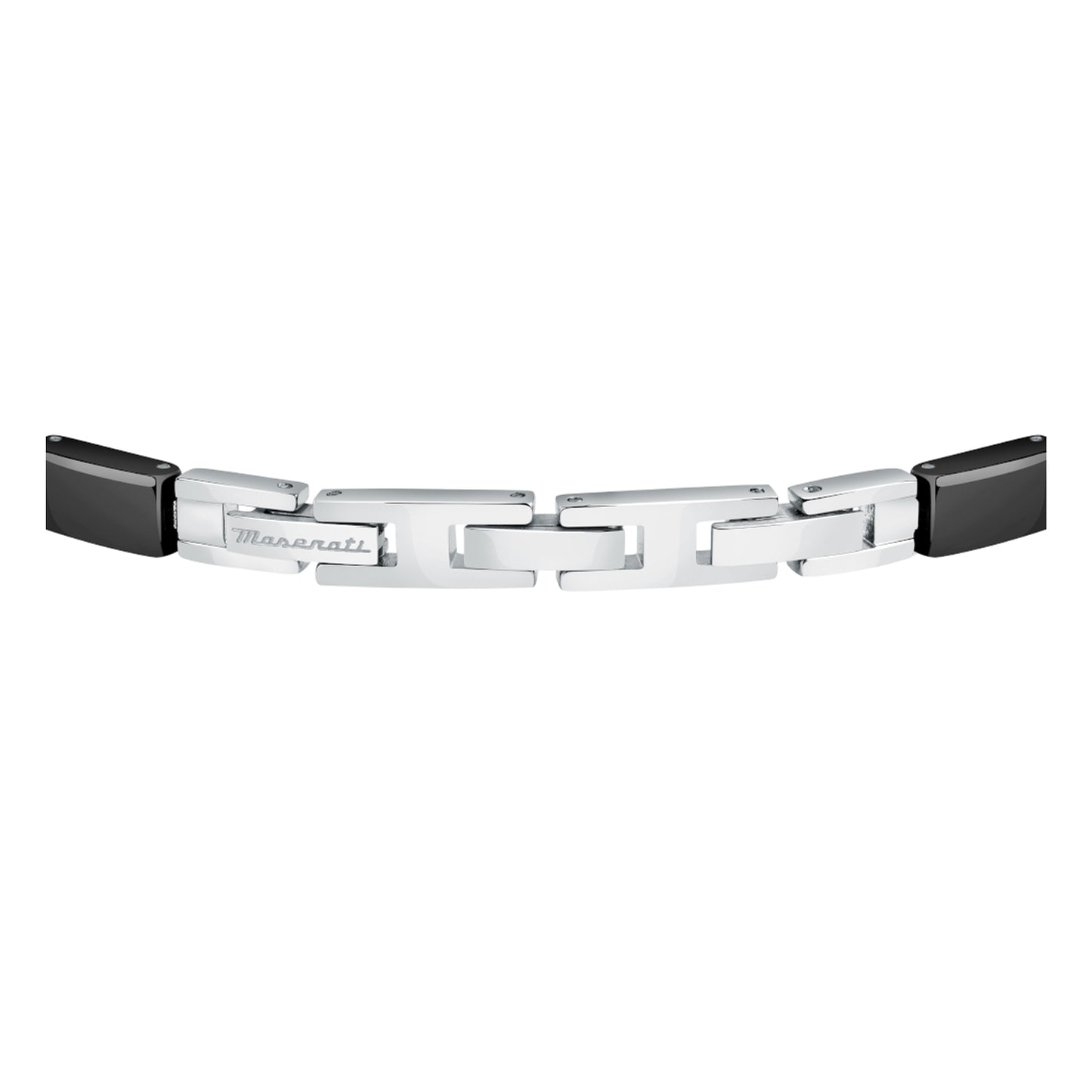 Silver-Black - Back - Maserati Mens Polished Metal Two Tone Bracelet