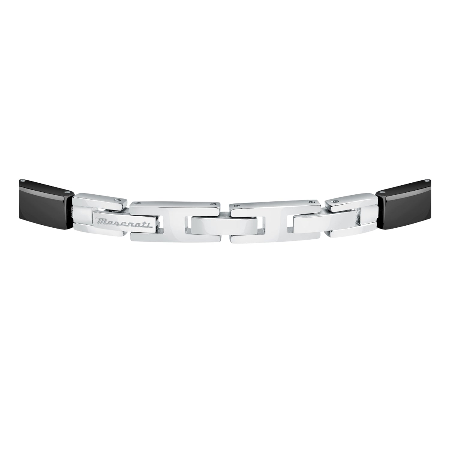 Silver-Black - Back - Maserati Mens Polished Metal Two Tone Bracelet