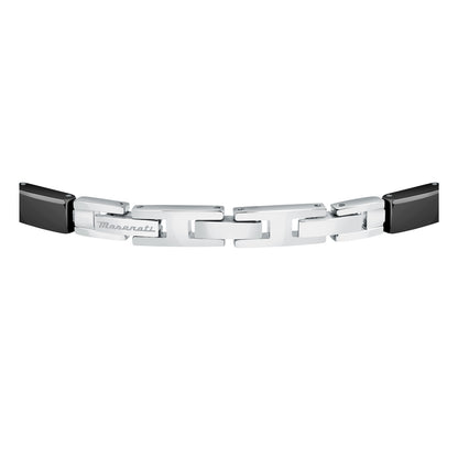 Silver-Black - Back - Maserati Mens Polished Metal Two Tone Bracelet