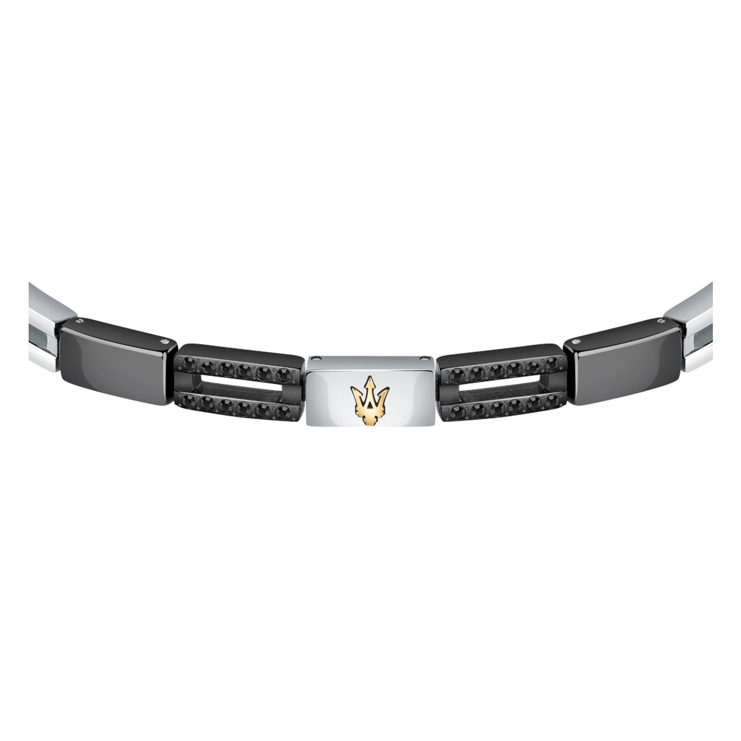 Silver-Black - Side - Maserati Mens Polished Metal Two Tone Bracelet