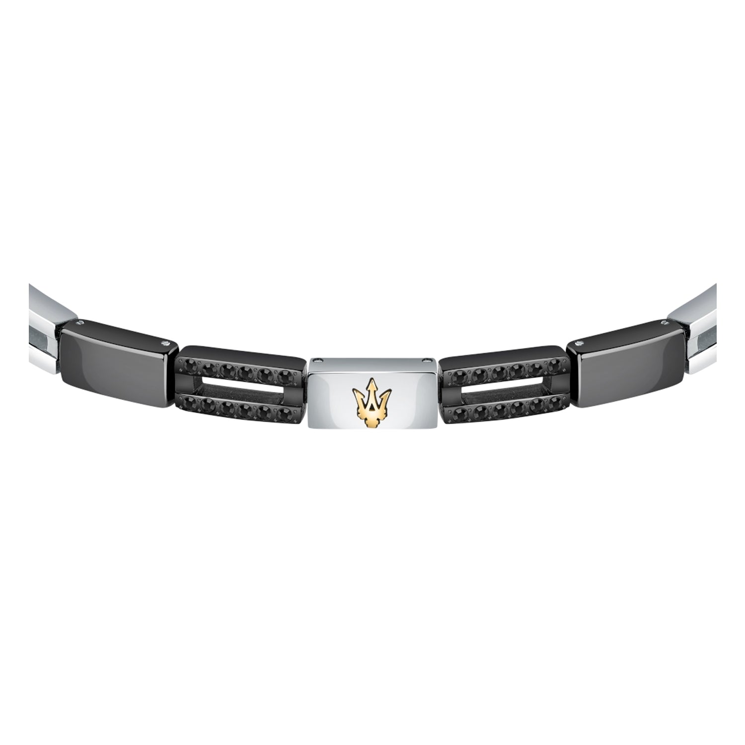 Silver-Black - Side - Maserati Mens Polished Metal Two Tone Bracelet