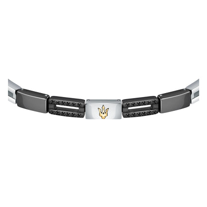 Silver-Black - Side - Maserati Mens Polished Metal Two Tone Bracelet