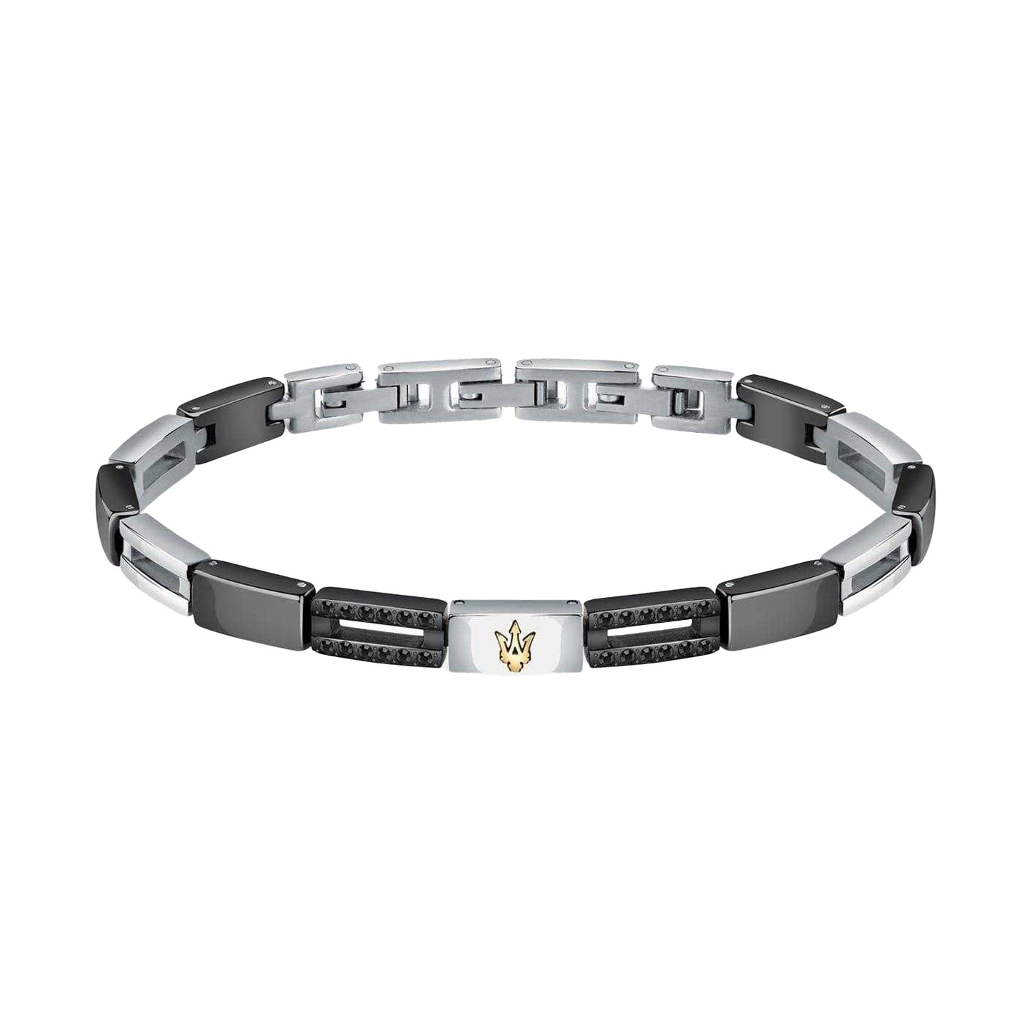 Silver-Black - Front - Maserati Mens Polished Metal Two Tone Bracelet