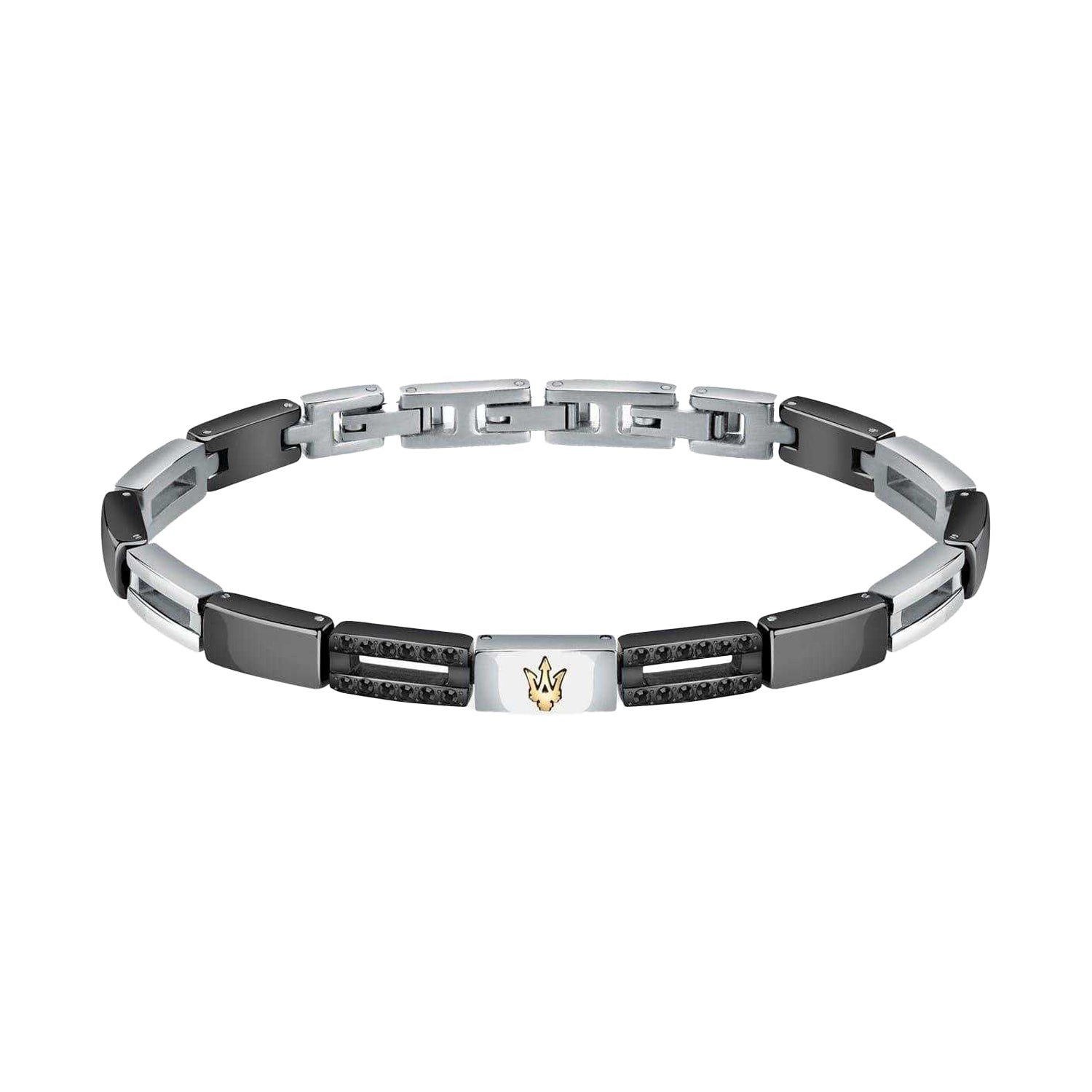 Silver-Black - Front - Maserati Mens Polished Metal Two Tone Bracelet