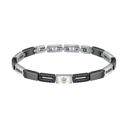 Silver-Black - Front - Maserati Mens Polished Metal Two Tone Bracelet