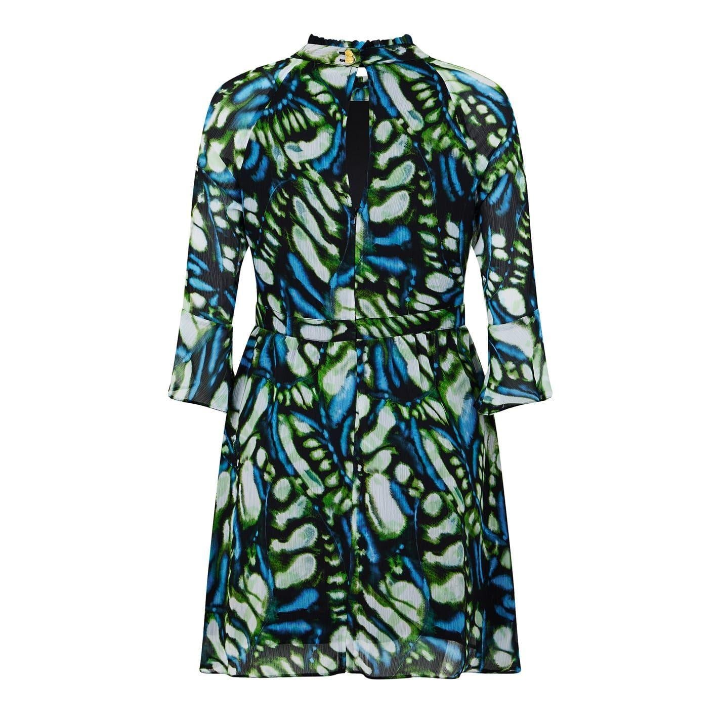 Butterfly Green - Back - Biba Womens-Ladies High-Neck Skater Dress