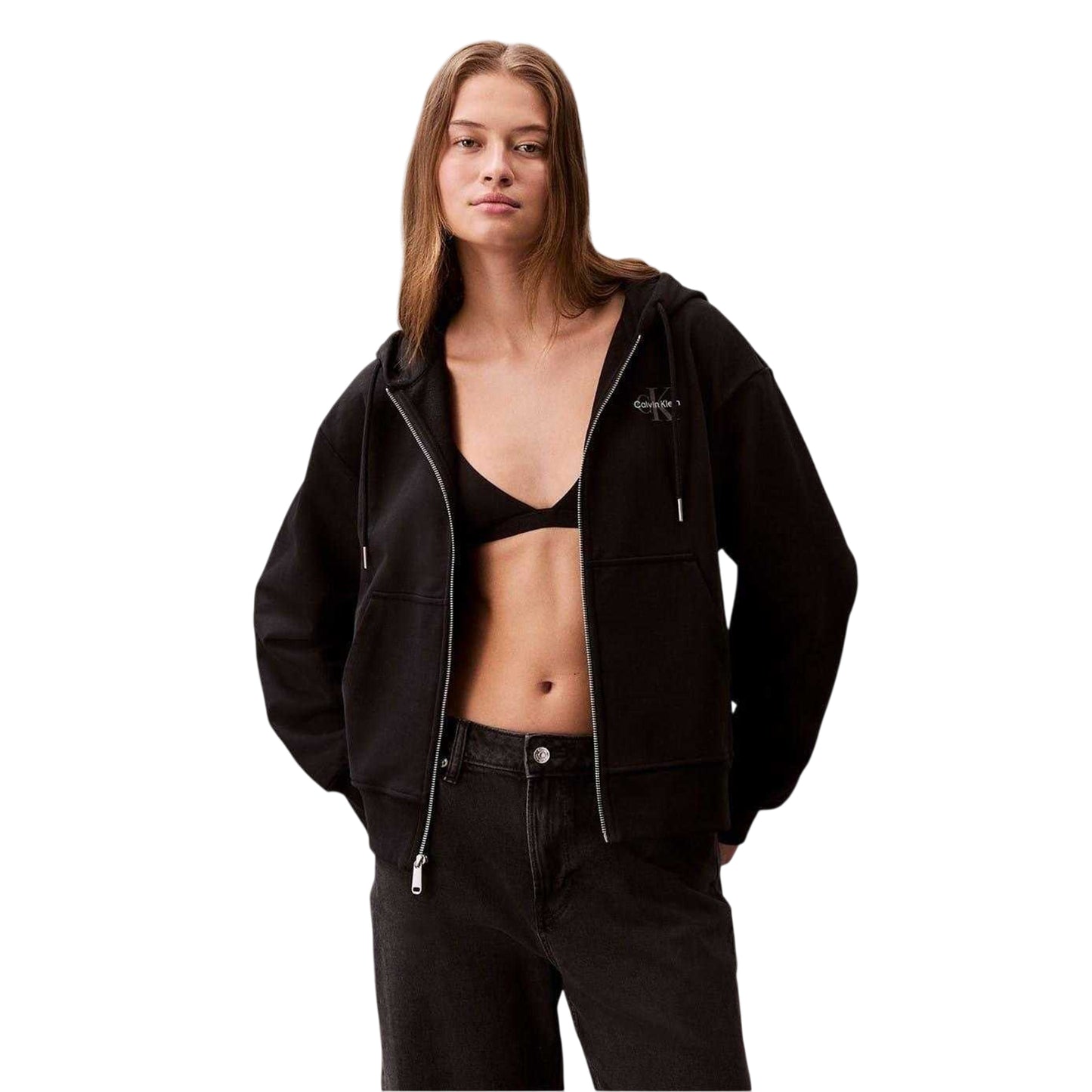 Black - Side - Calvin Klein Womens-Ladies Full Zip Hoodie