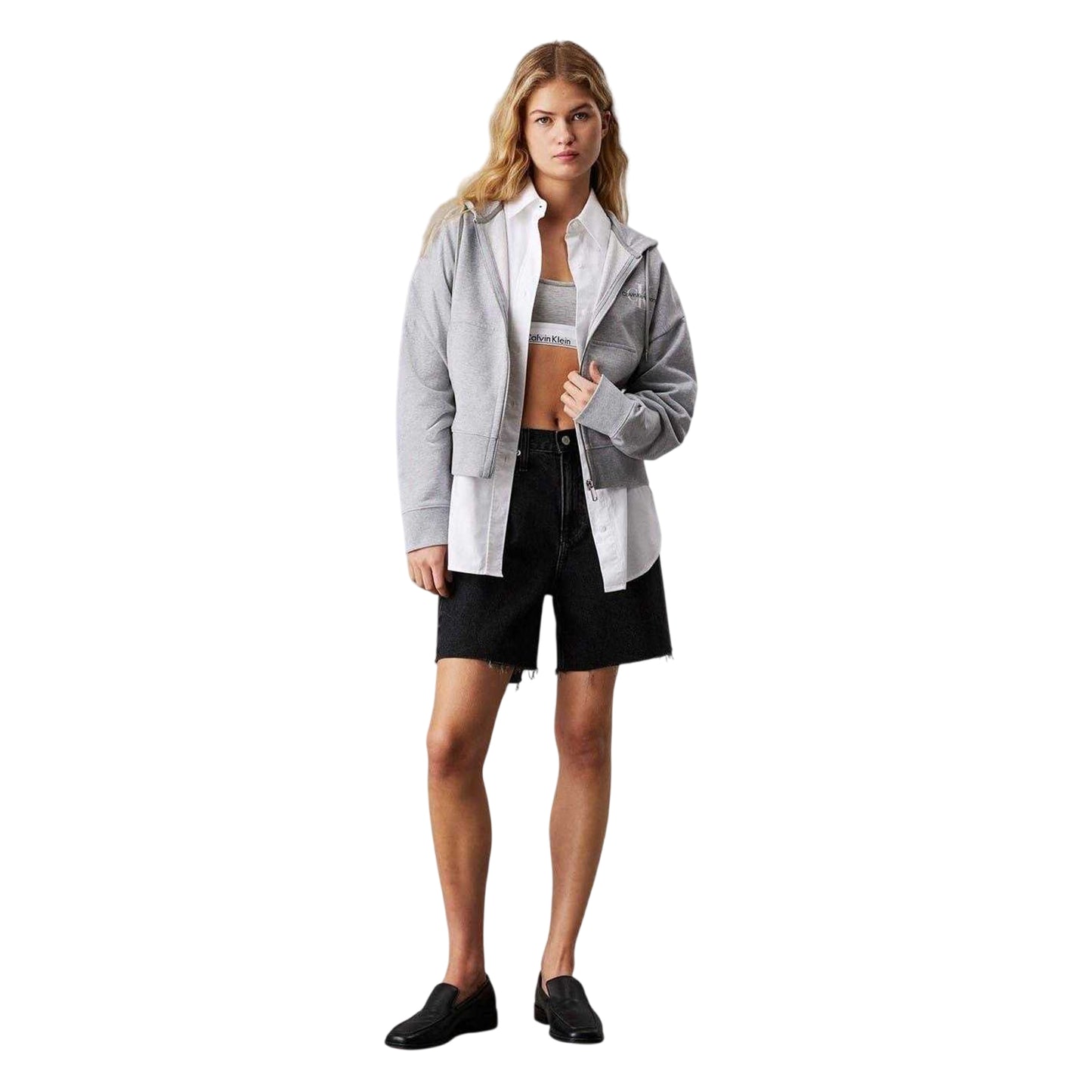 Heather Grey - Side - Calvin Klein Womens-Ladies Full Zip Hoodie