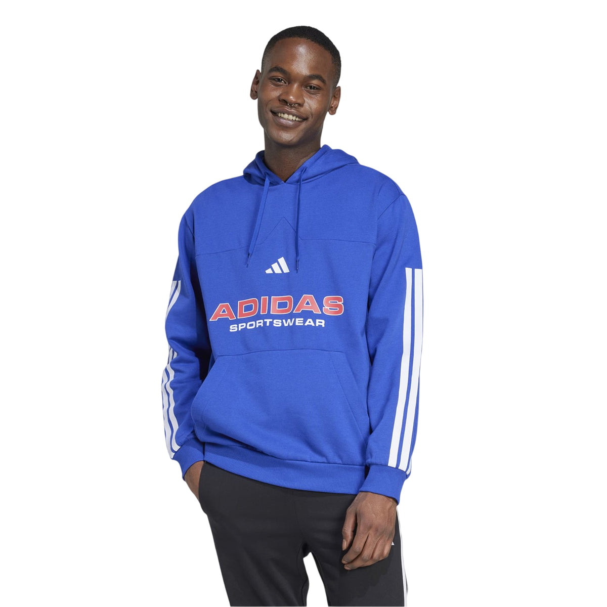 Light Blue-White - Side - Adidas Unisex Adult House of Tiro Nations Pack Striped Cotton Sport Hoodie
